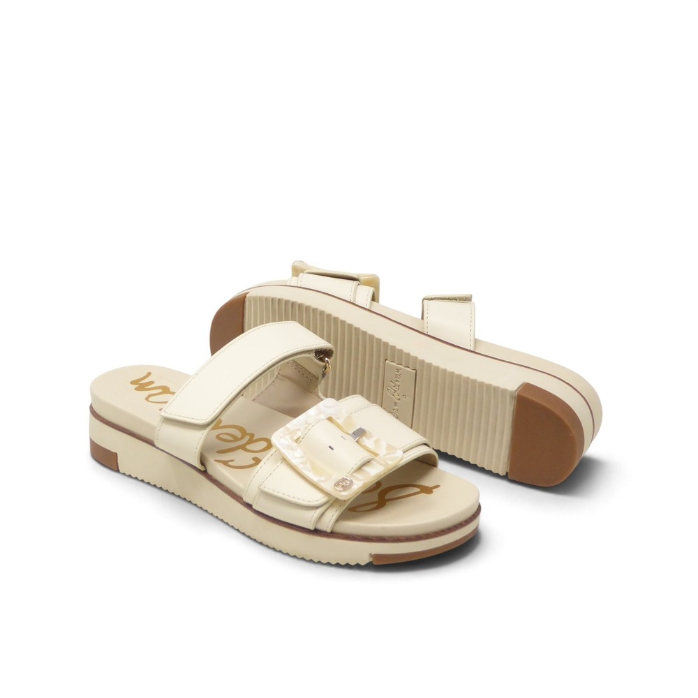 Sam Edelman Womens Adrianna Slide Sandals Ivory Cream Buckle Platform 9M